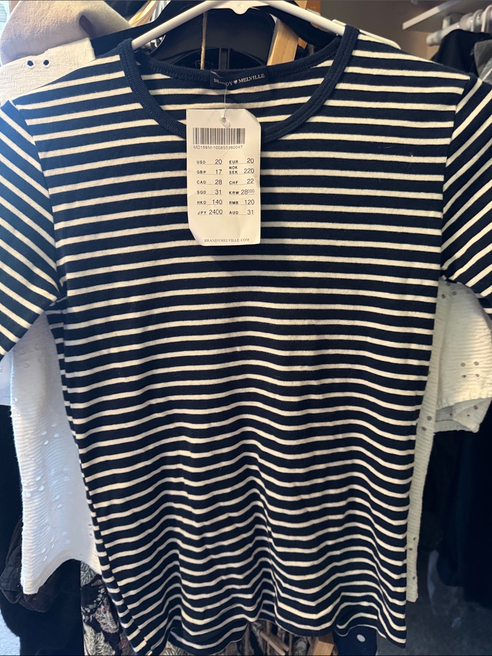 Brandy Melville Black and White Striped Short Sleeve Tee
